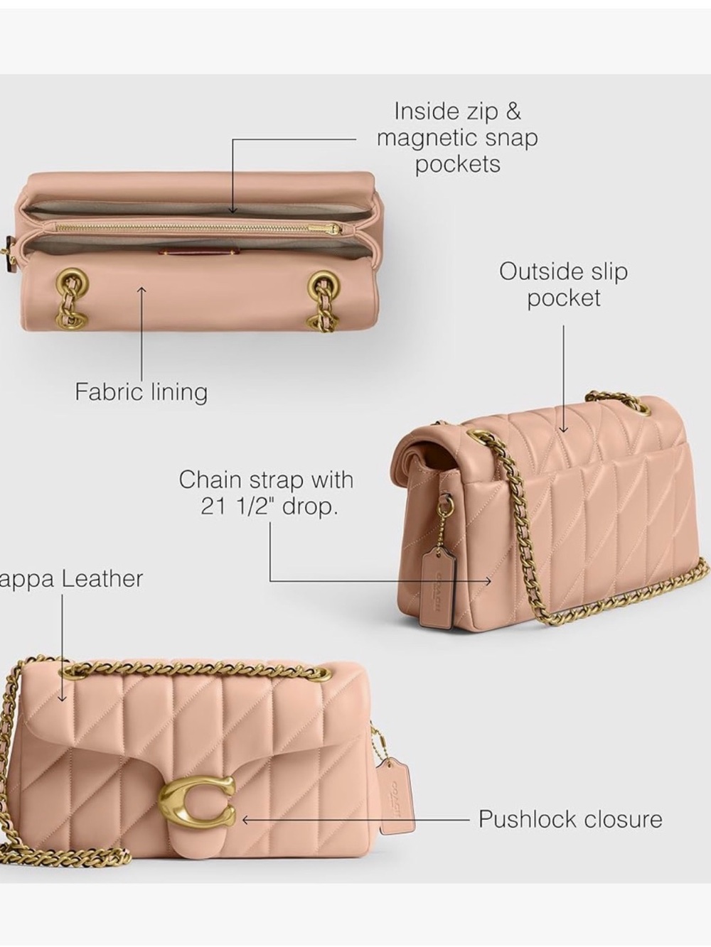 COACH Quilted Tabby 26 Shoulder Bag - Cream - Picture 2 of 16